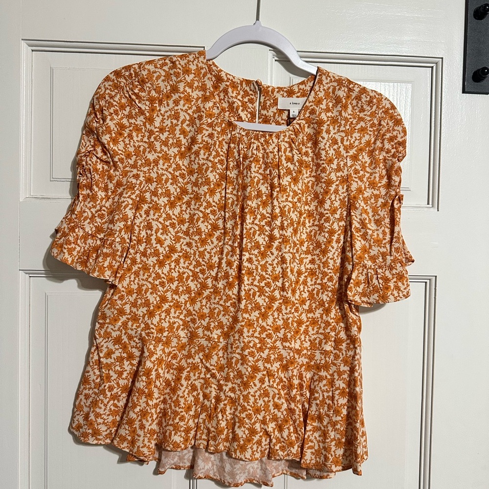 NWT Orange Peplum Blouse with Puff Sleeves